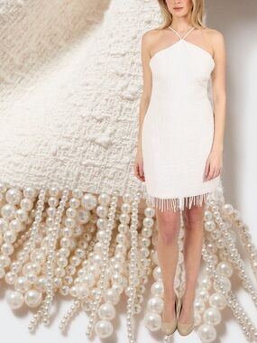 Gorgeous Jason Wu Tweed  Fringe Pearl Detail Halter Dress | M